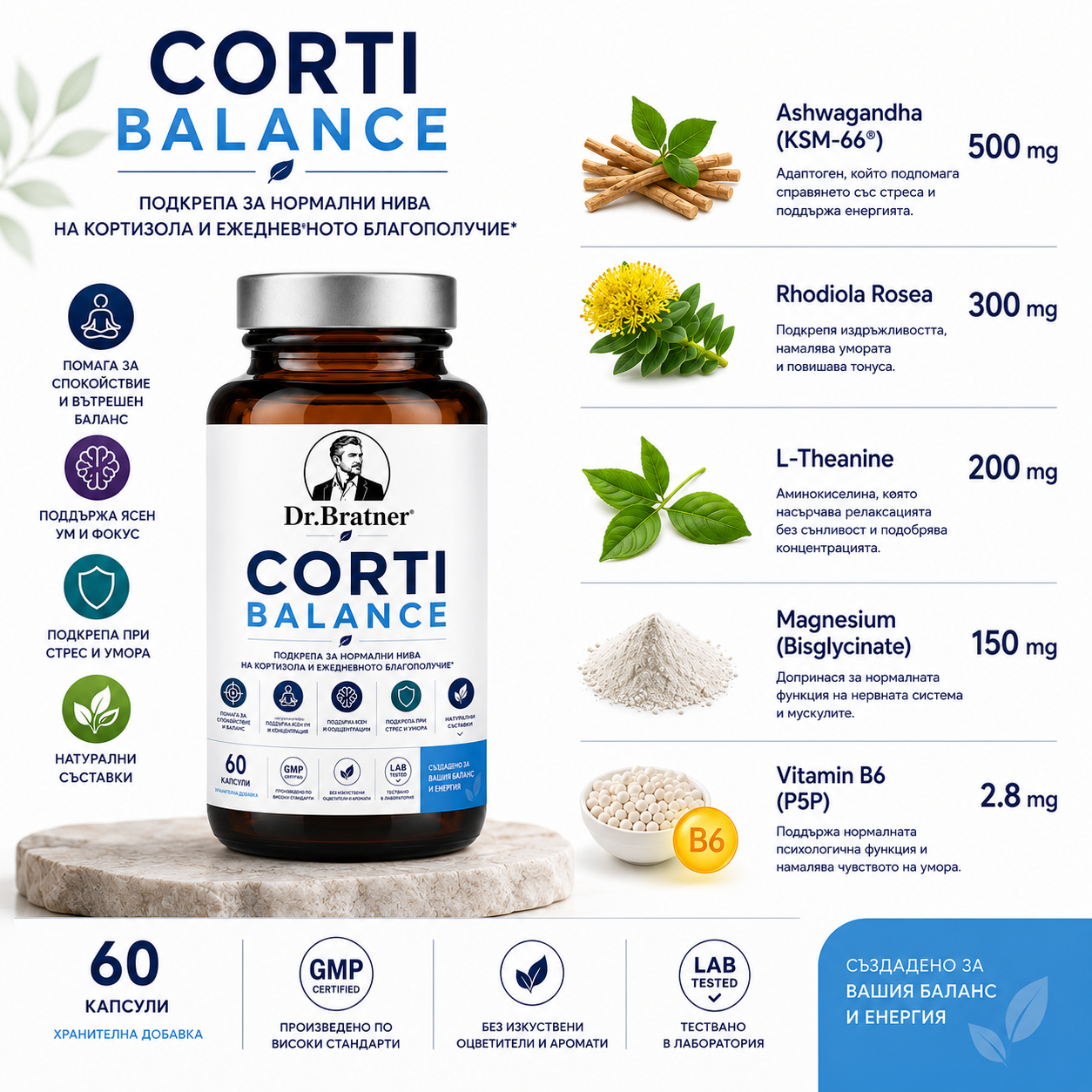 Капсули Corti Balance - понижават кортизола, възстановяват ритъма ви